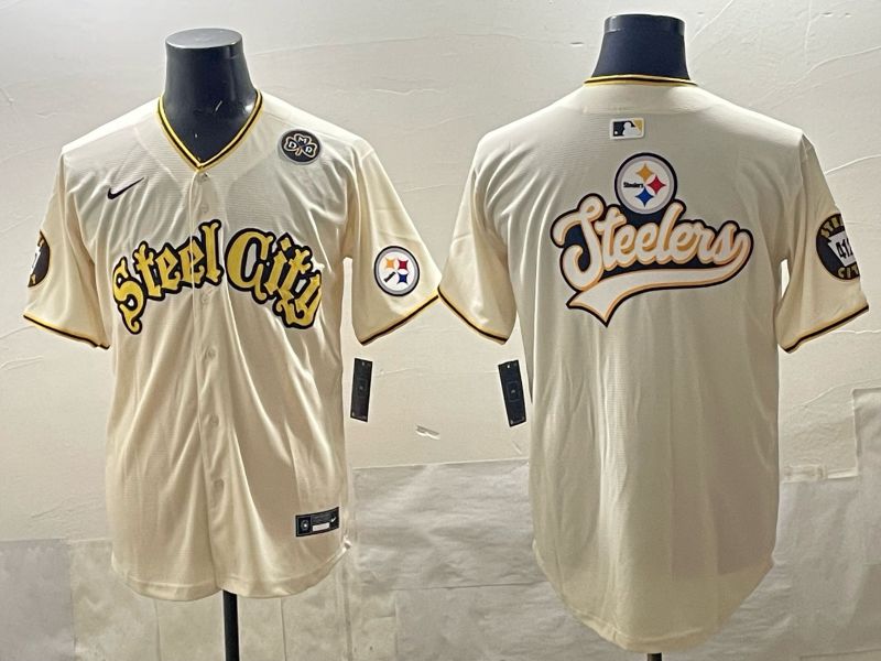 Men 2025 Nike Pittsburgh Steelers Blank Cream Limited NFL Jersey style 015